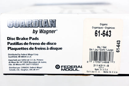 Wagner 61-643 Guardian Disc Brake Pad Kit NOS