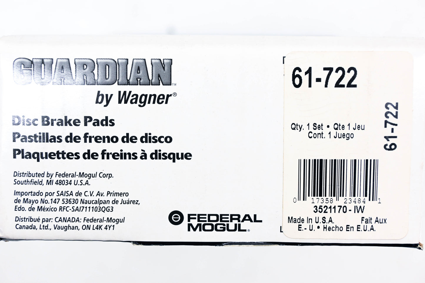 Wagner 61-722 Guardian Disc Brake Pad Kit NOS