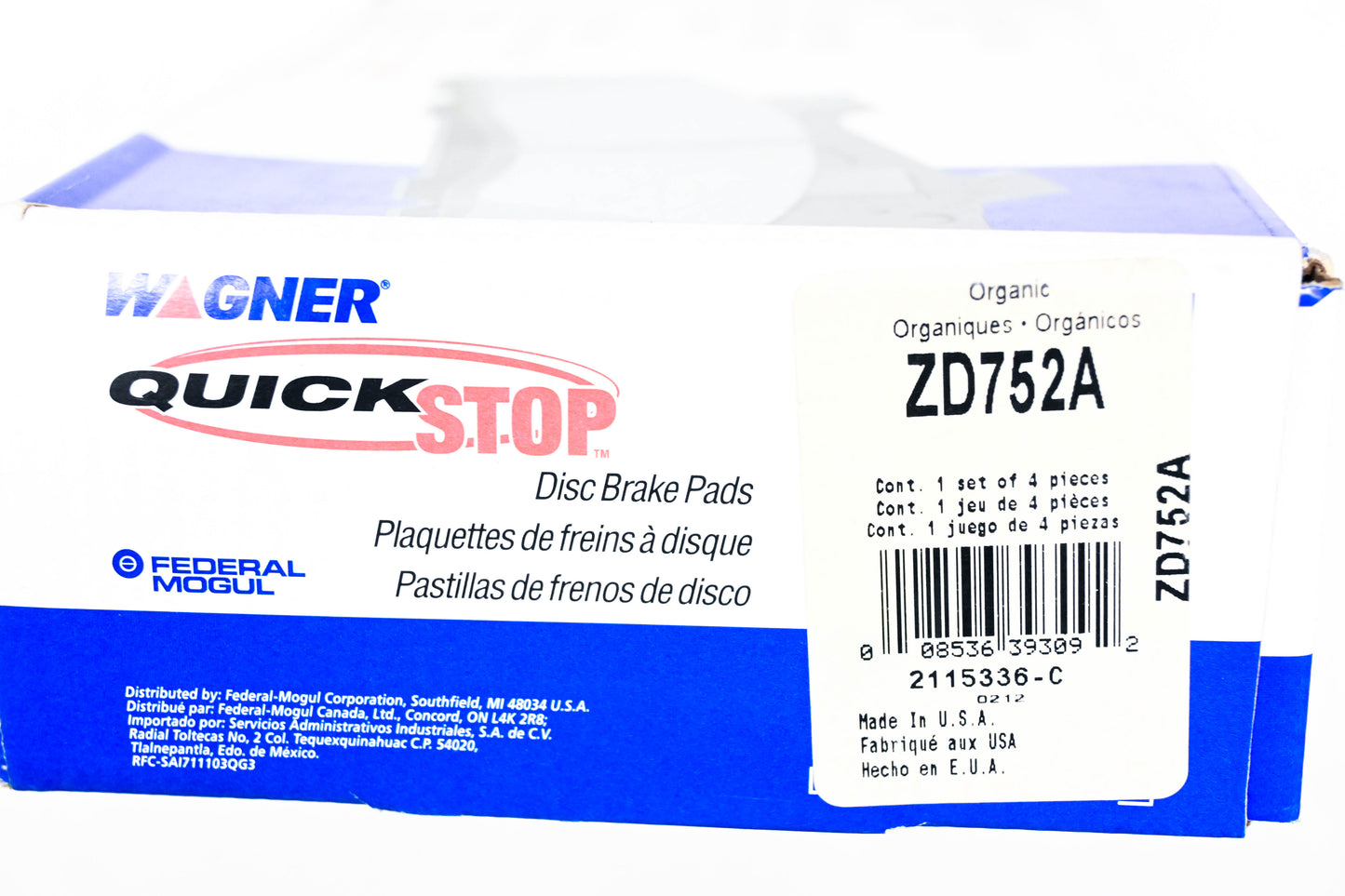 Wagner ZD752A Quick Stop Disc Brake Pad Kit NOS