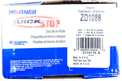 Wagner ZD1088 Quick Stop Disc Brake Pad Kit NOS