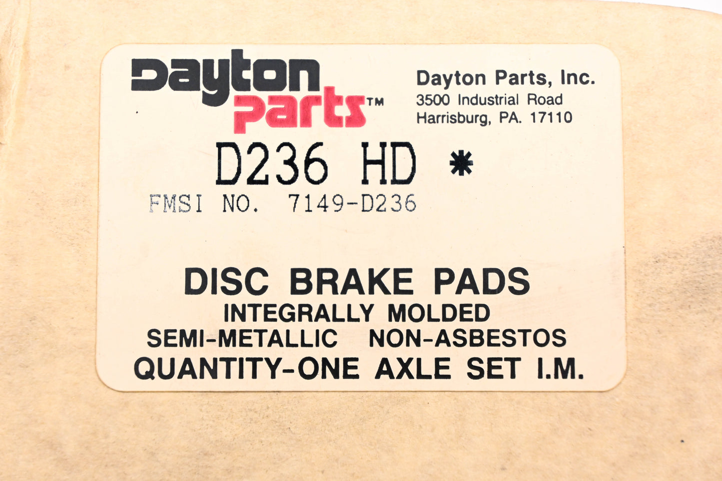 Dayton D236-HD, 7149-D236 Disc Brake Pad Kit NOS
