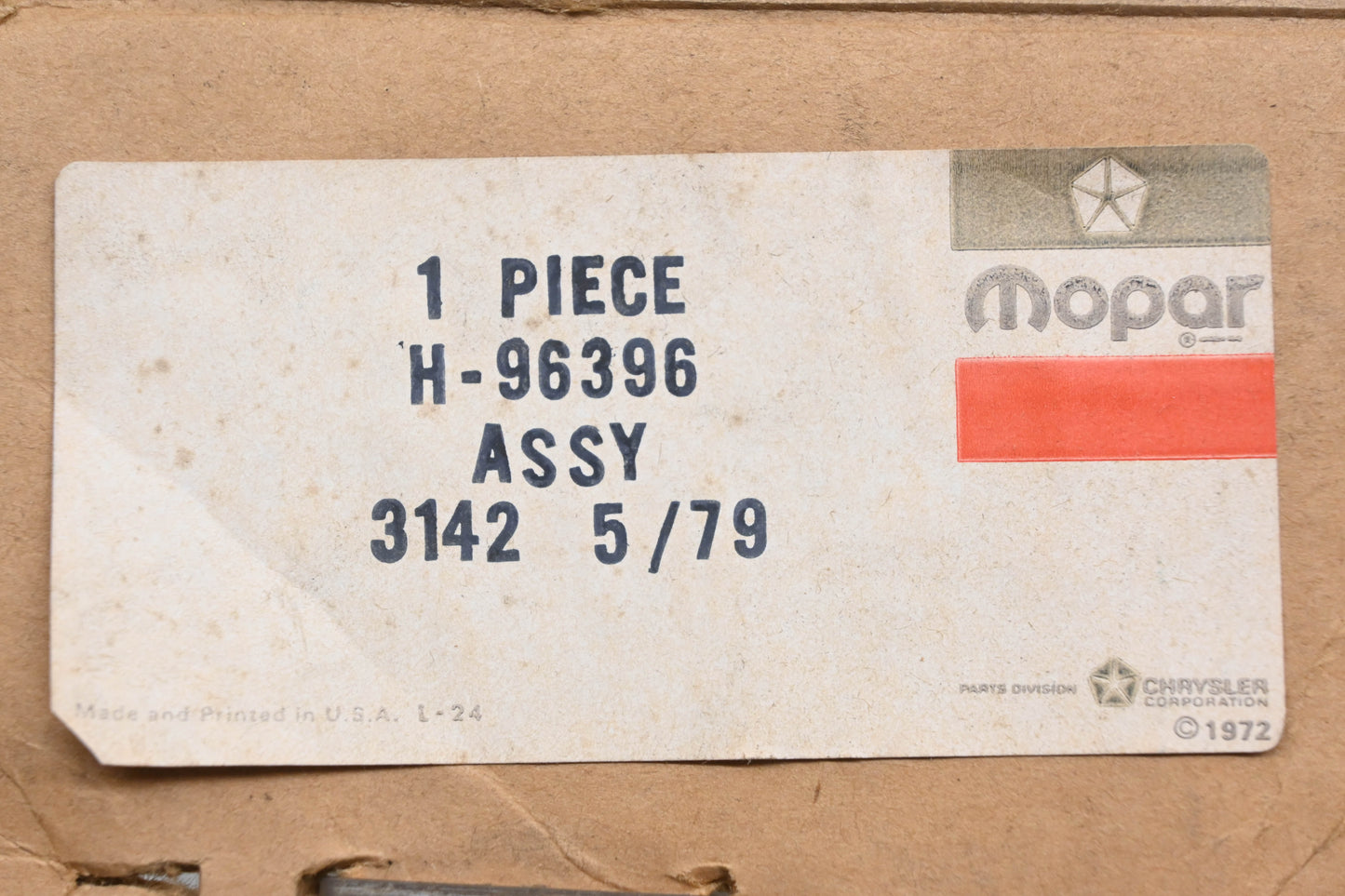 Mopar H-96396, H96396 Brake Master Cylinder NOS