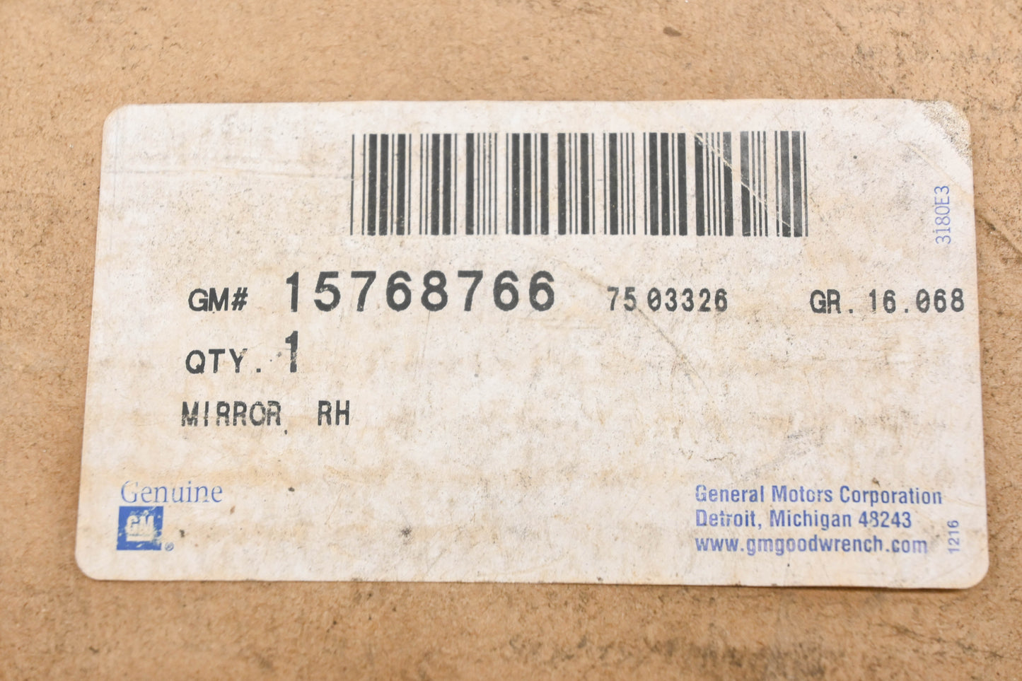 General Motors 15768766 Black Righthand Side Mirror NOS
