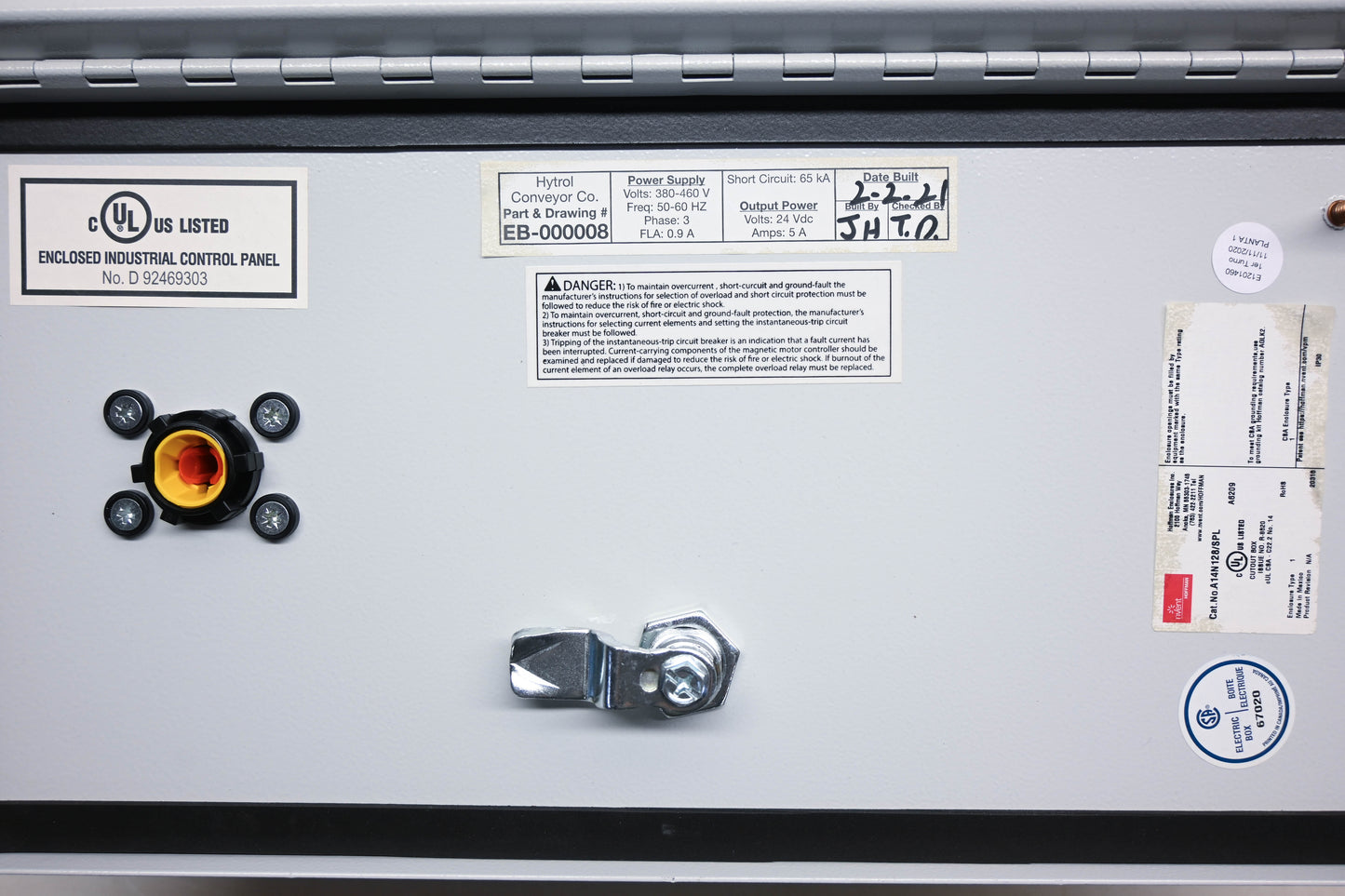 Hoffman A14N128, EB-000008, A6209 Electrical Control Panel 5amp 460v-3phase Box NOS