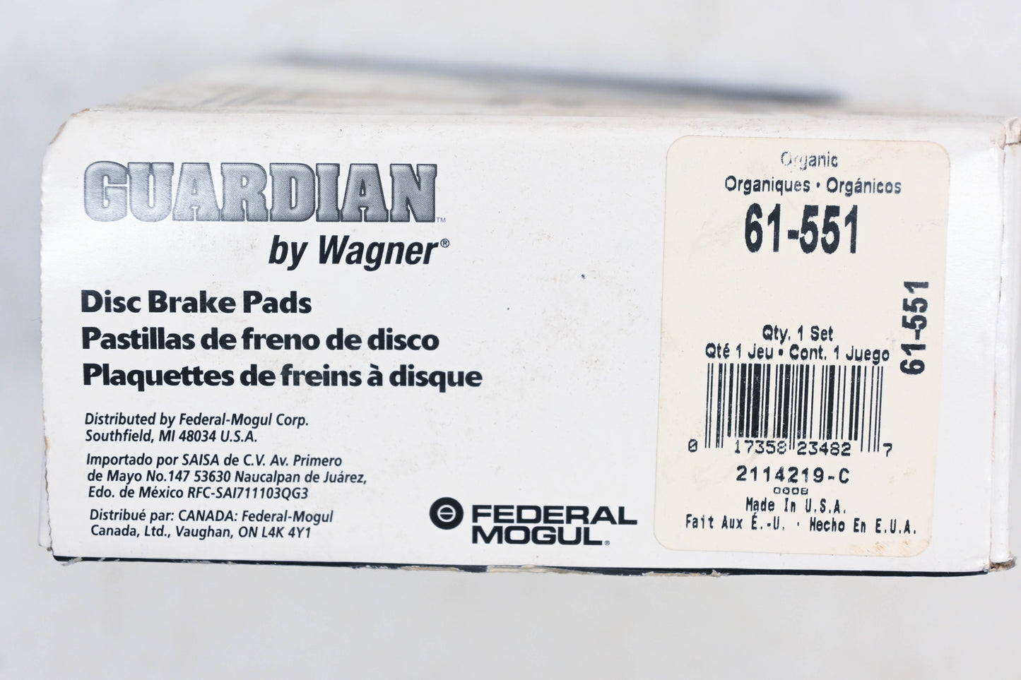 Wagner 61-551, PGD551C Guardian Disc Brake Shoe Kit NOS