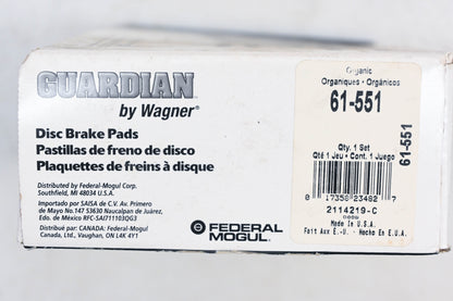 Wagner 61-551, PGD551C Guardian Disc Brake Shoe Kit NOS