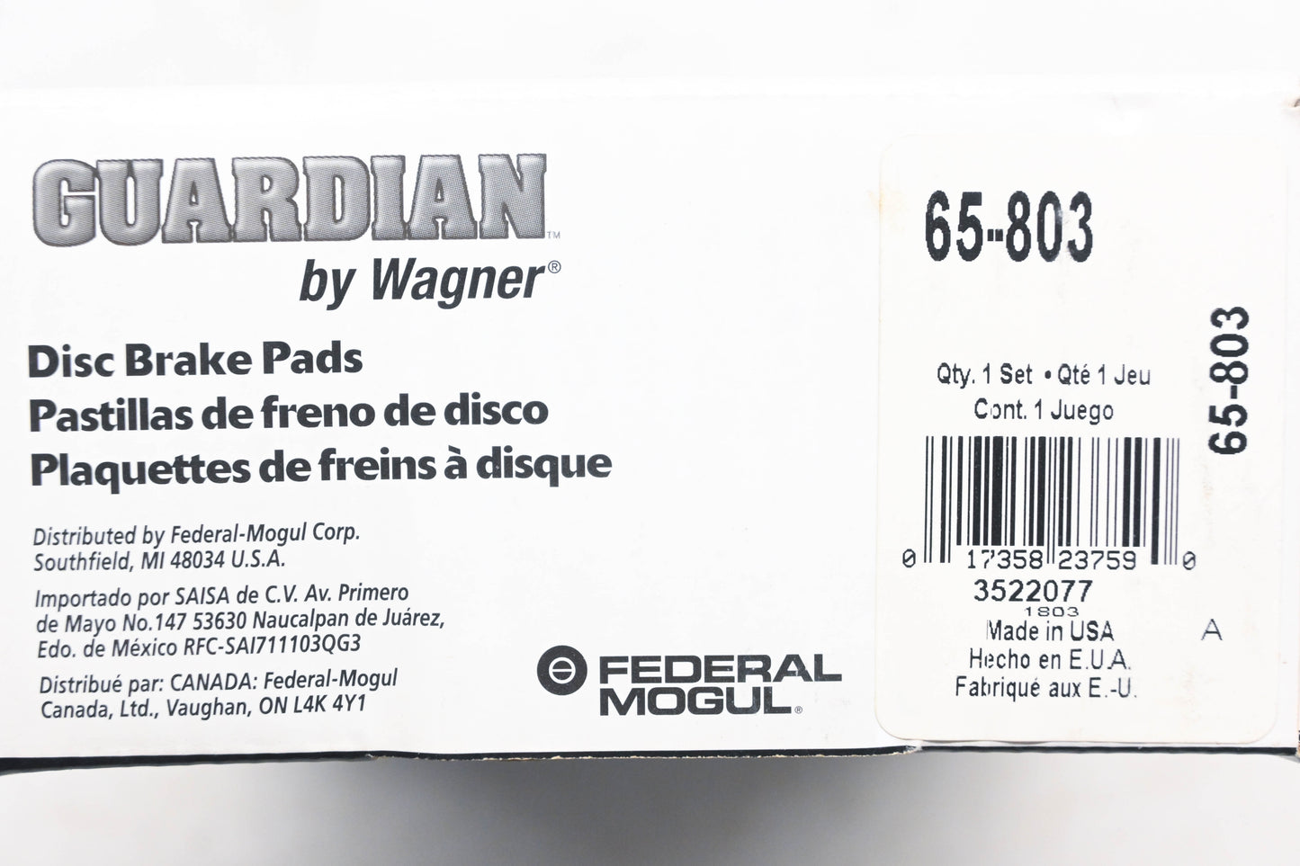 Wagner 65-803, EHT803H Guardian Disc Brake Pad Kit NOS