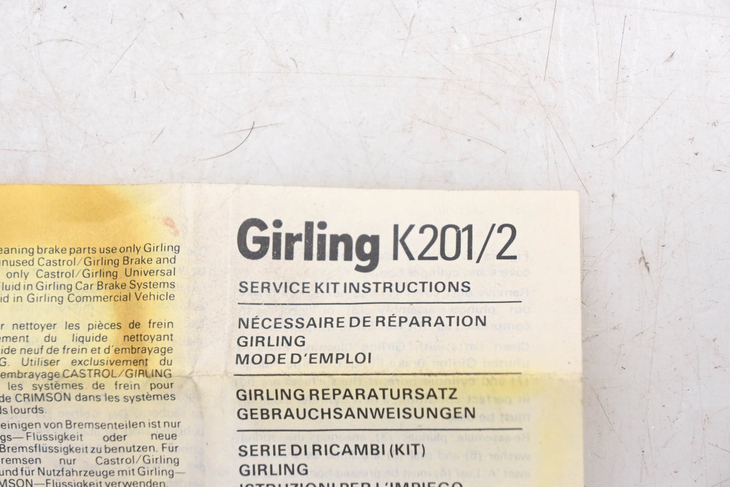 Girling K201, K202, K201/2 Master Cylinder Repair Kit NOS