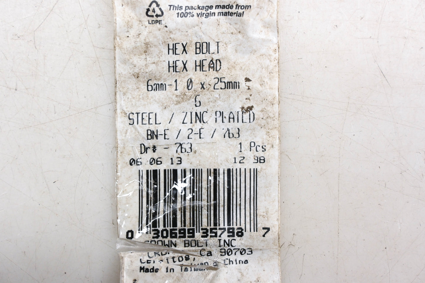 Crown Bolt 763 Steel 6mm1.0x25mm Zinc Plated Hex Bolts Qty 2 NOS