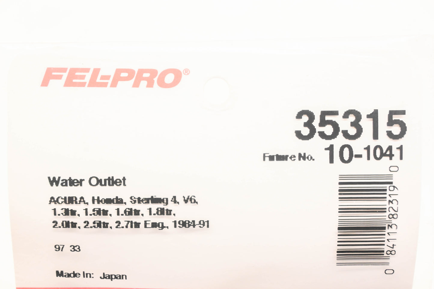 Fel-Pro 35315, 10-1041 Water Outlet Gasket NOS