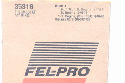 Fel-Pro 35316, 91302-317-700 Thermostat O-Rings Qty 2 NOS