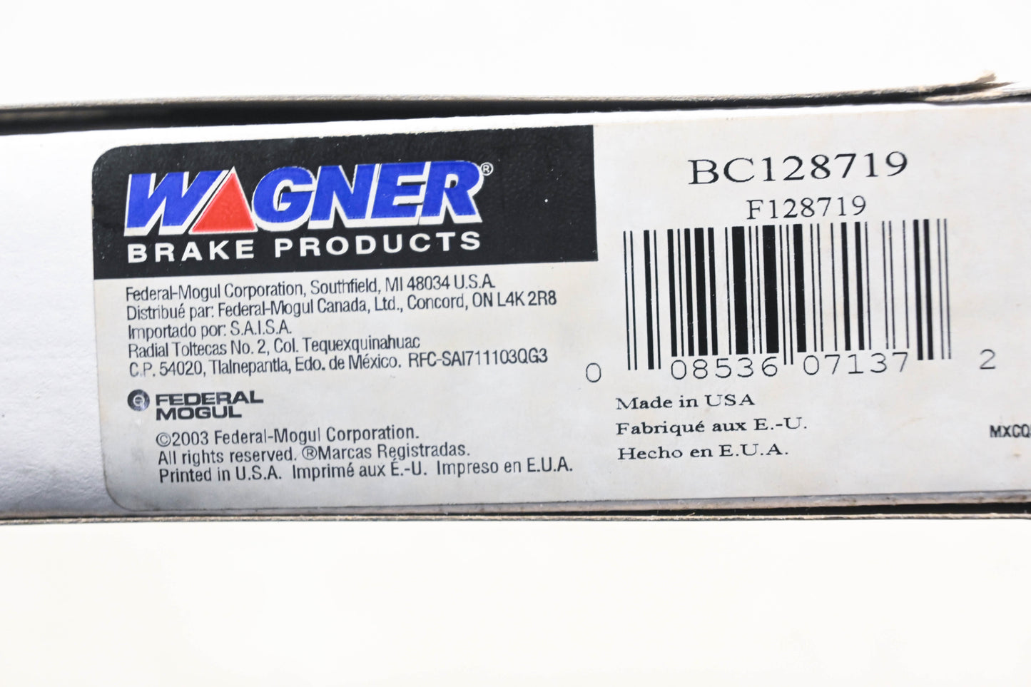Wagner BC128719, F128719, BC93875 Parking Brake Cable With Clip NOS