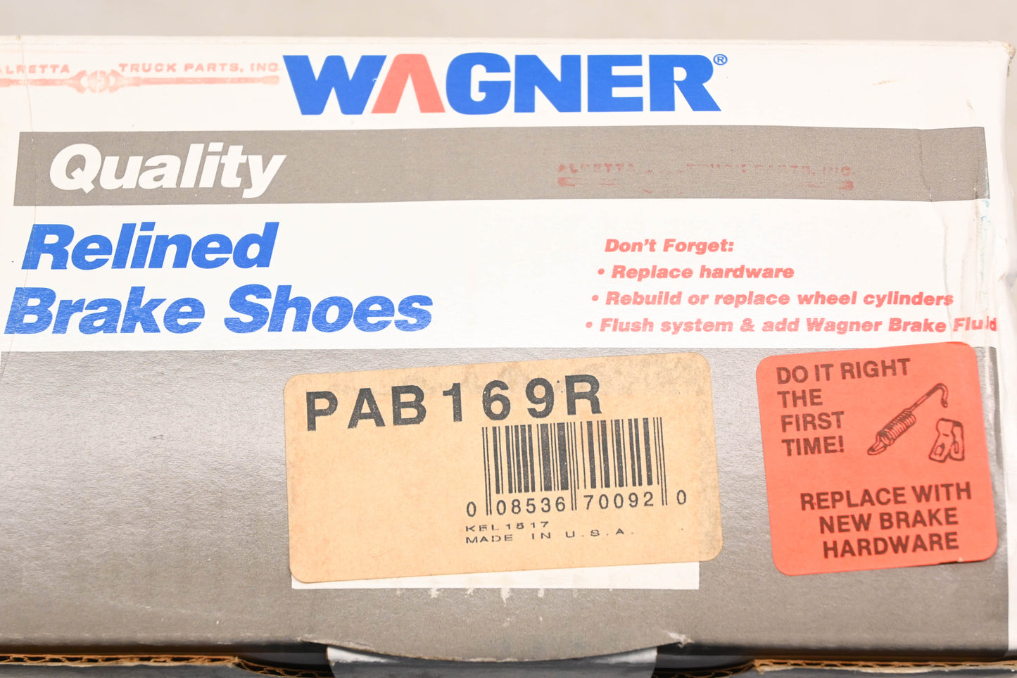 Wagner PAB169R Relined Brake Shoe Kit NOS