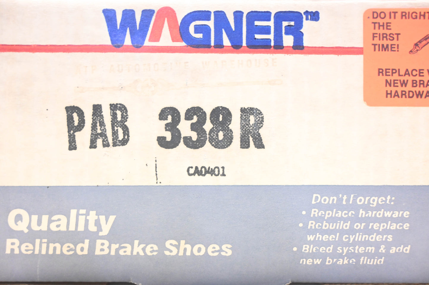 Wagner PAB338R Relined Brake Shoe Kit NOS