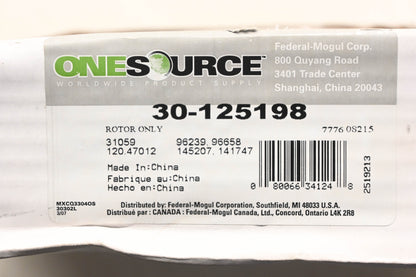 One Source 30-125198, 30125198 Brake Rotor NOS