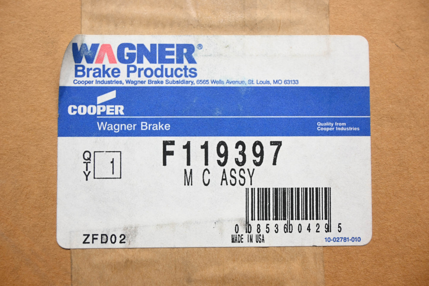 Wagner F119397, M39477  Brake Master Cylinder Assembly NOS