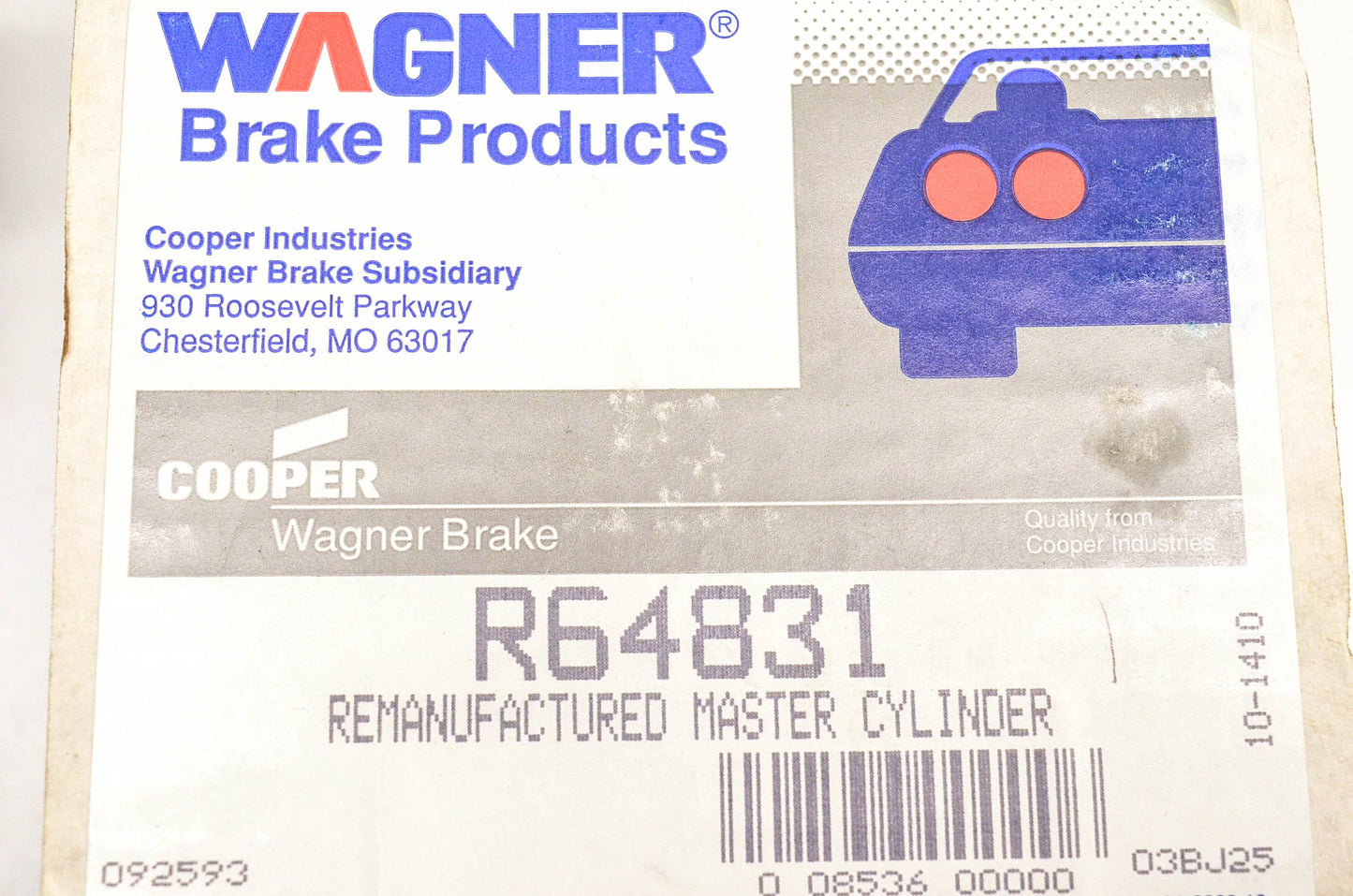 Wagner R64831 Remanufactured Brake Master Cylinder NOS