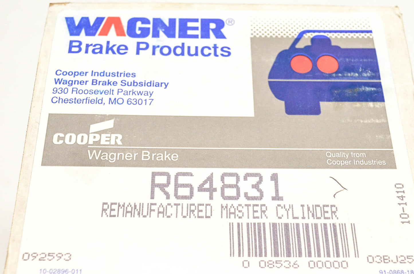 Wagner R64831 Remanufactured Brake Master Cylinder NOS