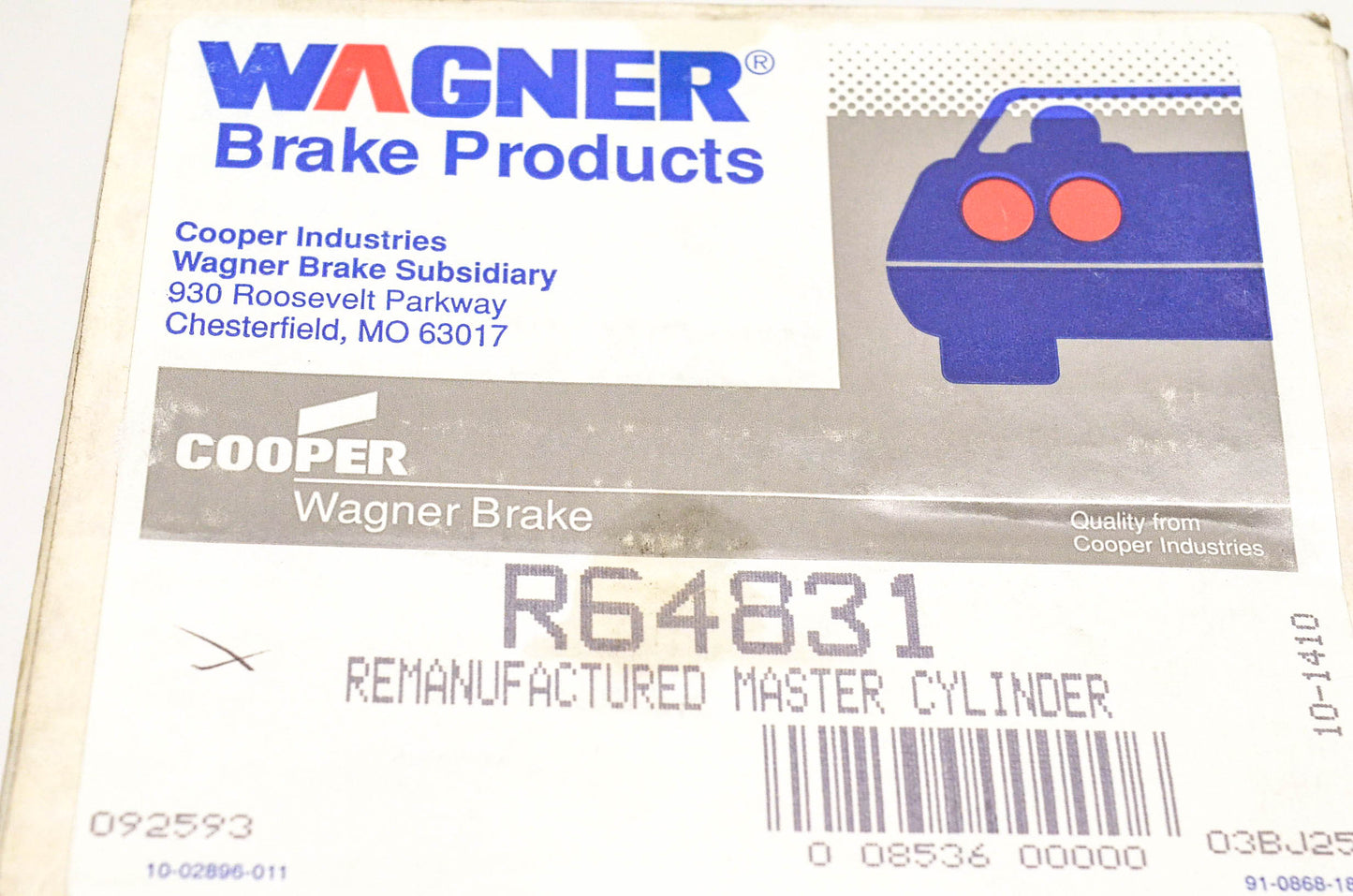 Wagner R64831 Remanufactured Brake Master Cylinder NOS