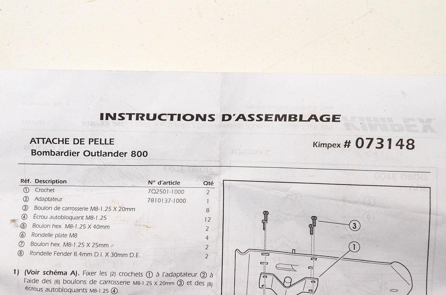 Kimpex 073148 Plow Mount Kit NOS