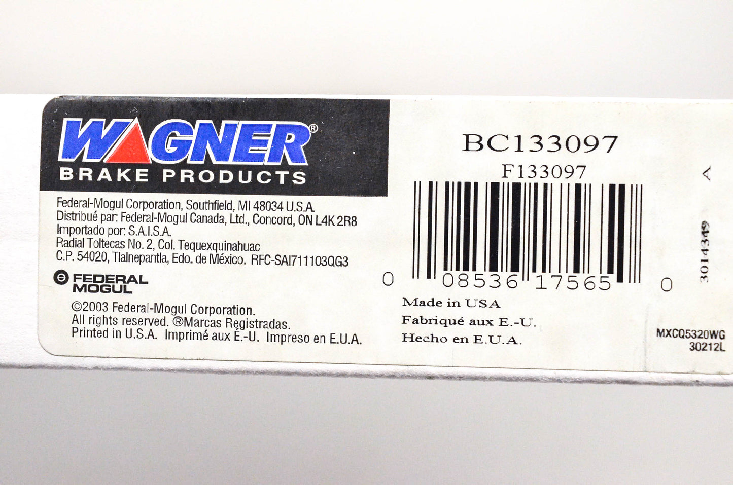 Wagner BC133097, F133097 Brake Cable NOS