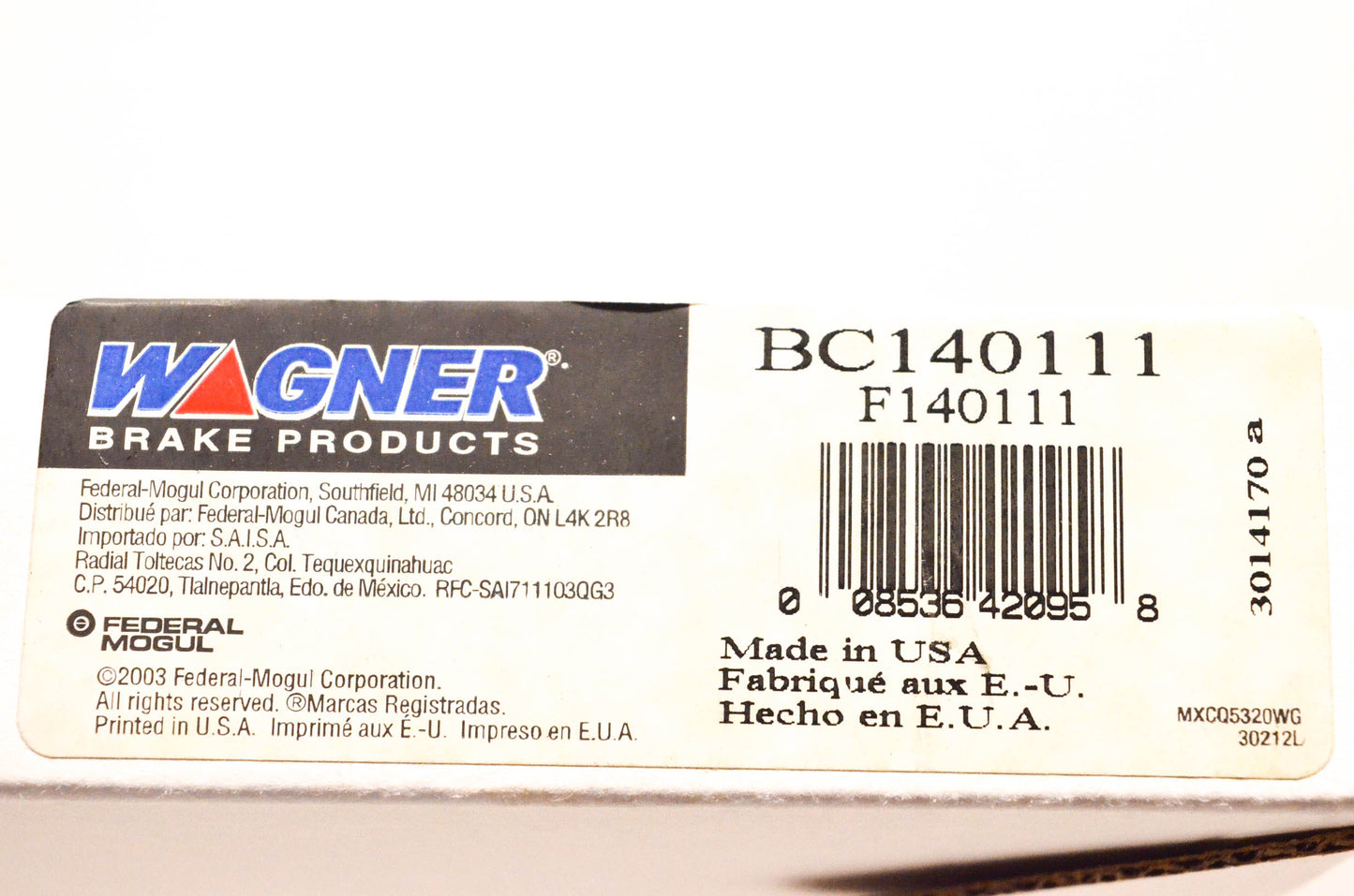 Wagner BC140111, F140111 86 Ford F-250 97 Ford F-250 Parking Brake Cable NOS