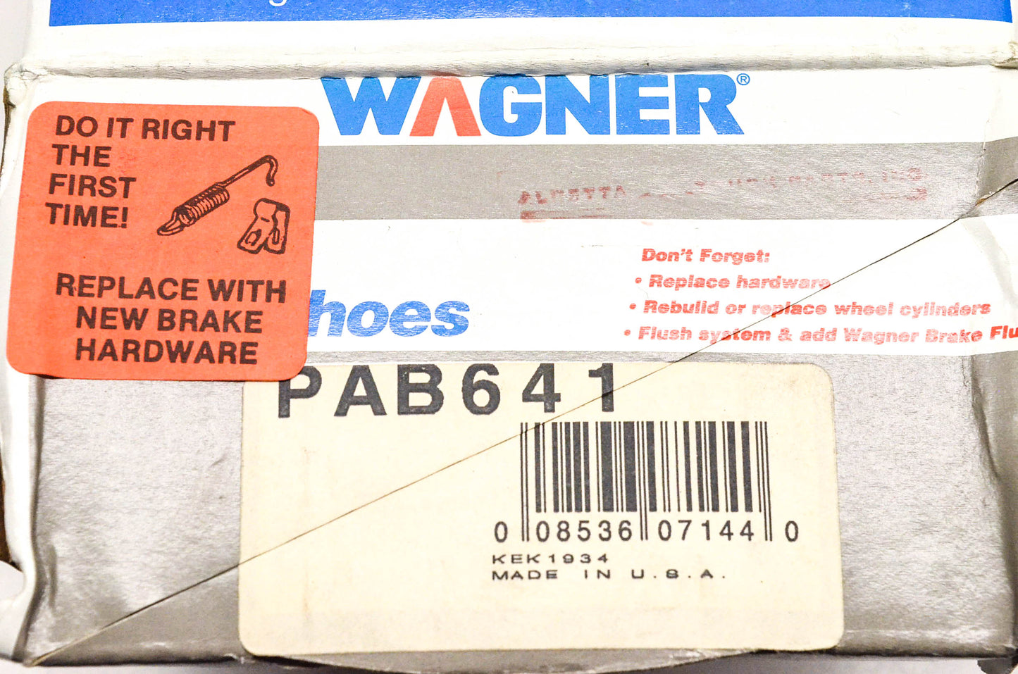 Wagner PAB641 Relined Brake Shoe Kit NOS