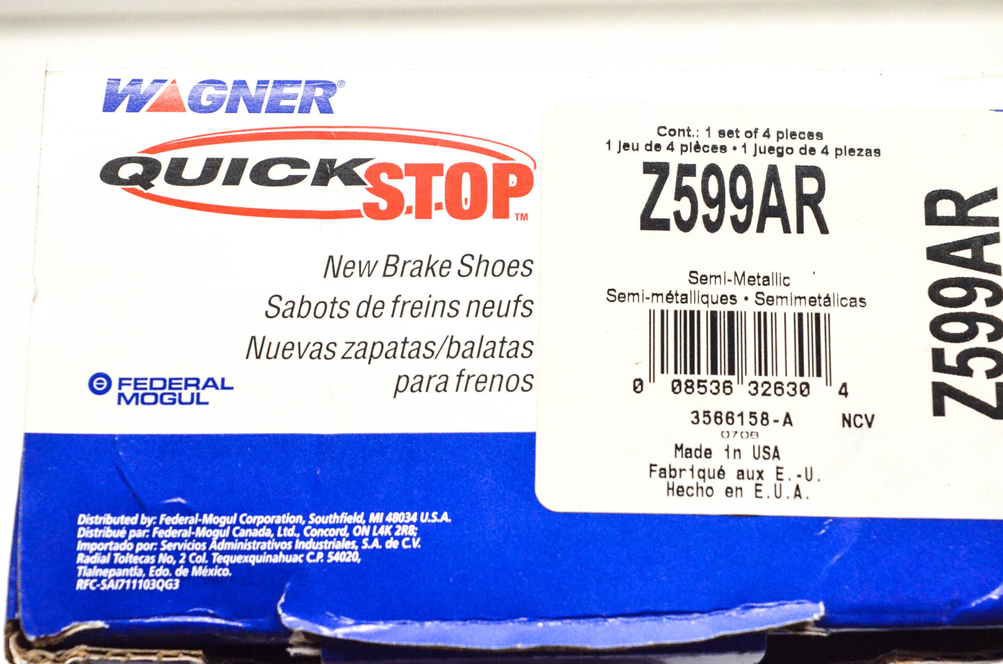 Wagner Z599AR Quick Stop Semi Metallic Brake Shoe Kit NOS