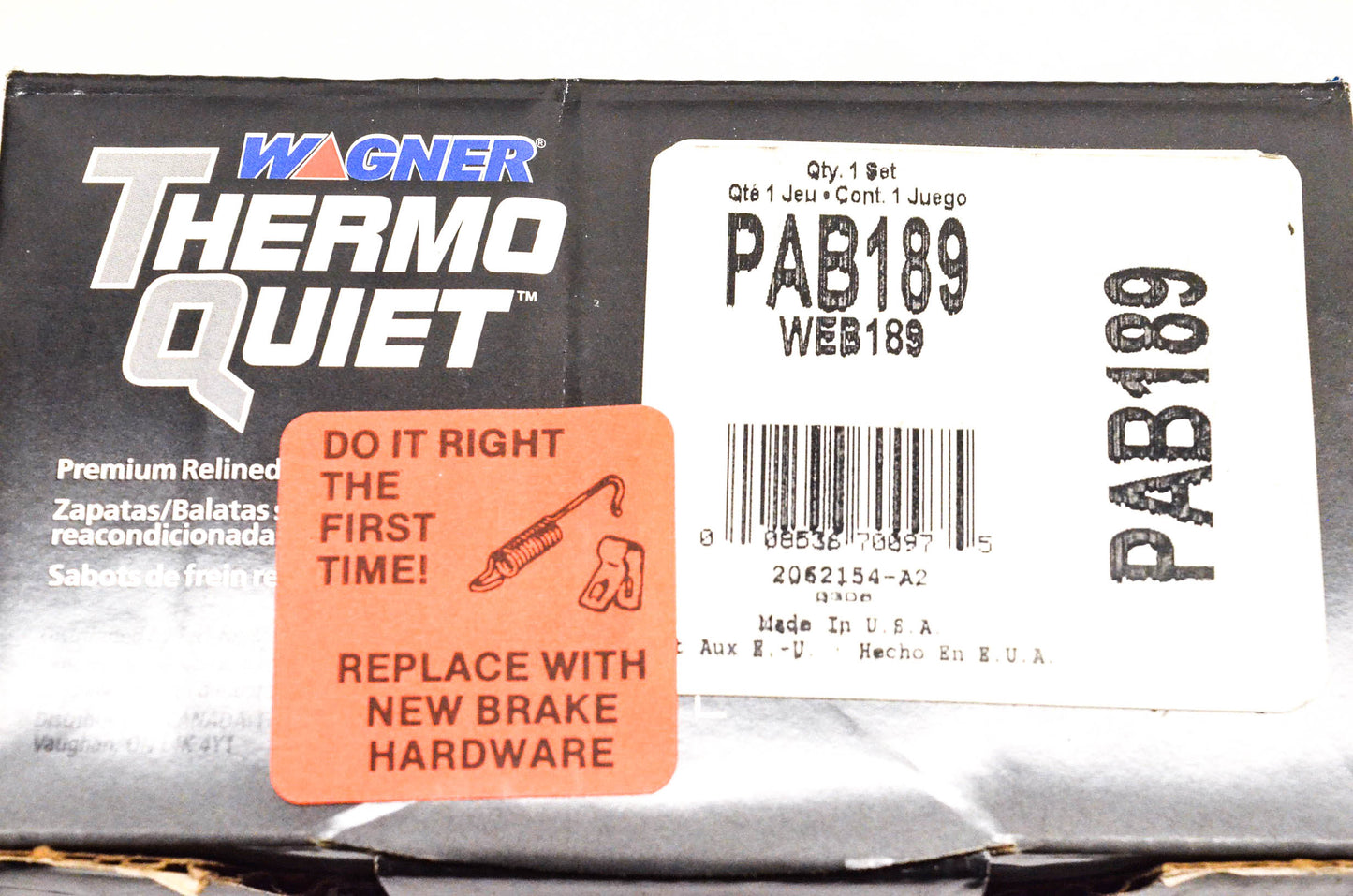 Wagner PAB189, WEB189 Therno Quiet Relined Brake Shoe Kit NOS