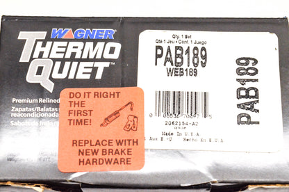 Wagner PAB189, WEB189 Therno Quiet Relined Brake Shoe Kit NOS