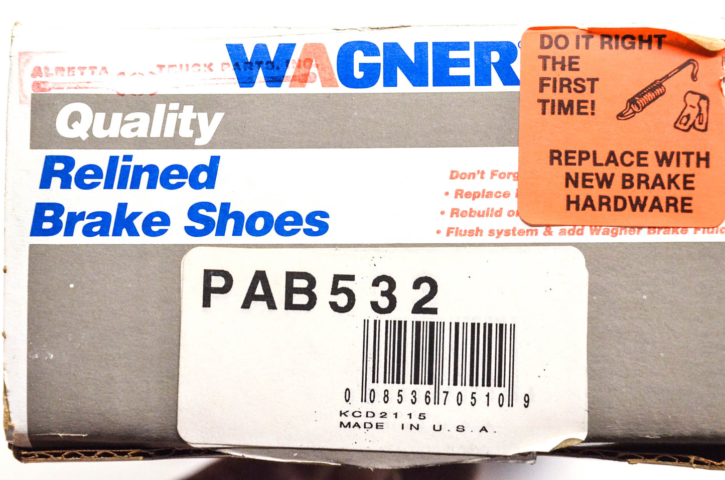 Wagner PAB532 Relined Brake Shoe Kit NOS