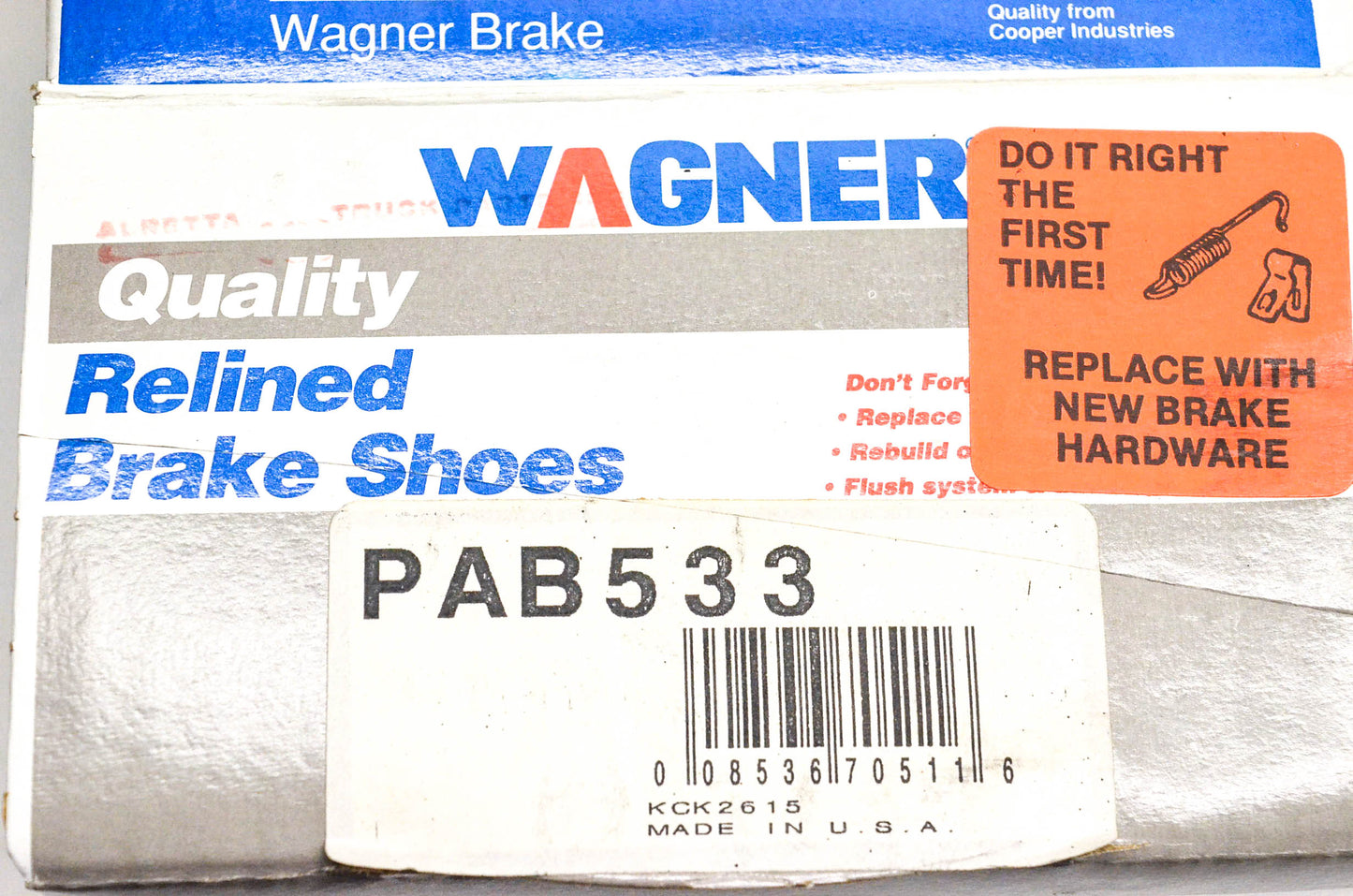 Wagner PAB533 Relined Brake Shoe Kit NOS