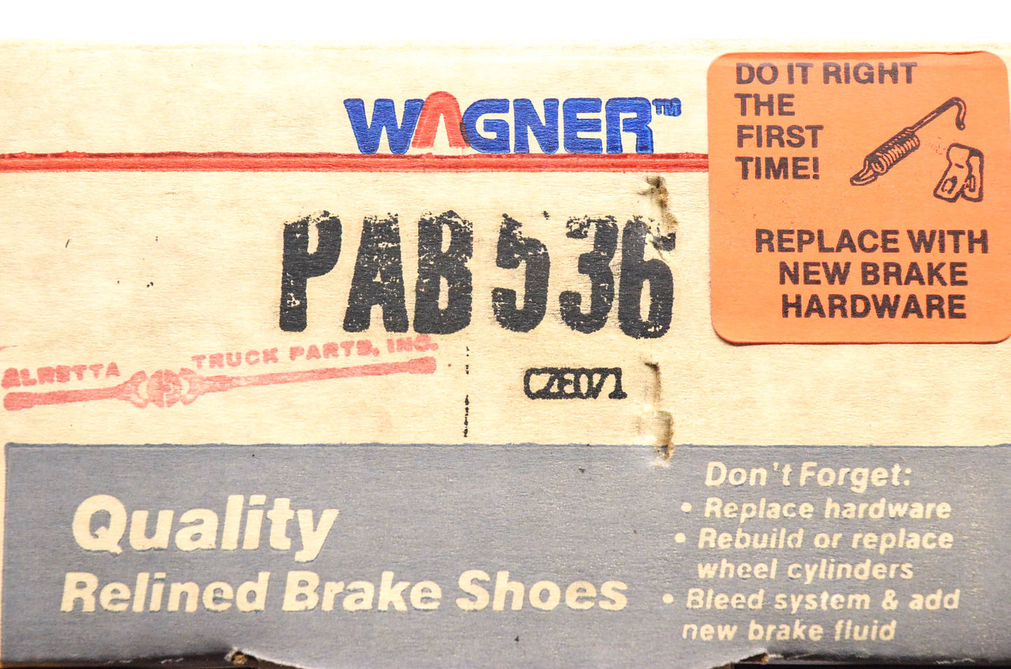 Wagner PAB536 Relined Brake Shoe Kit NOS