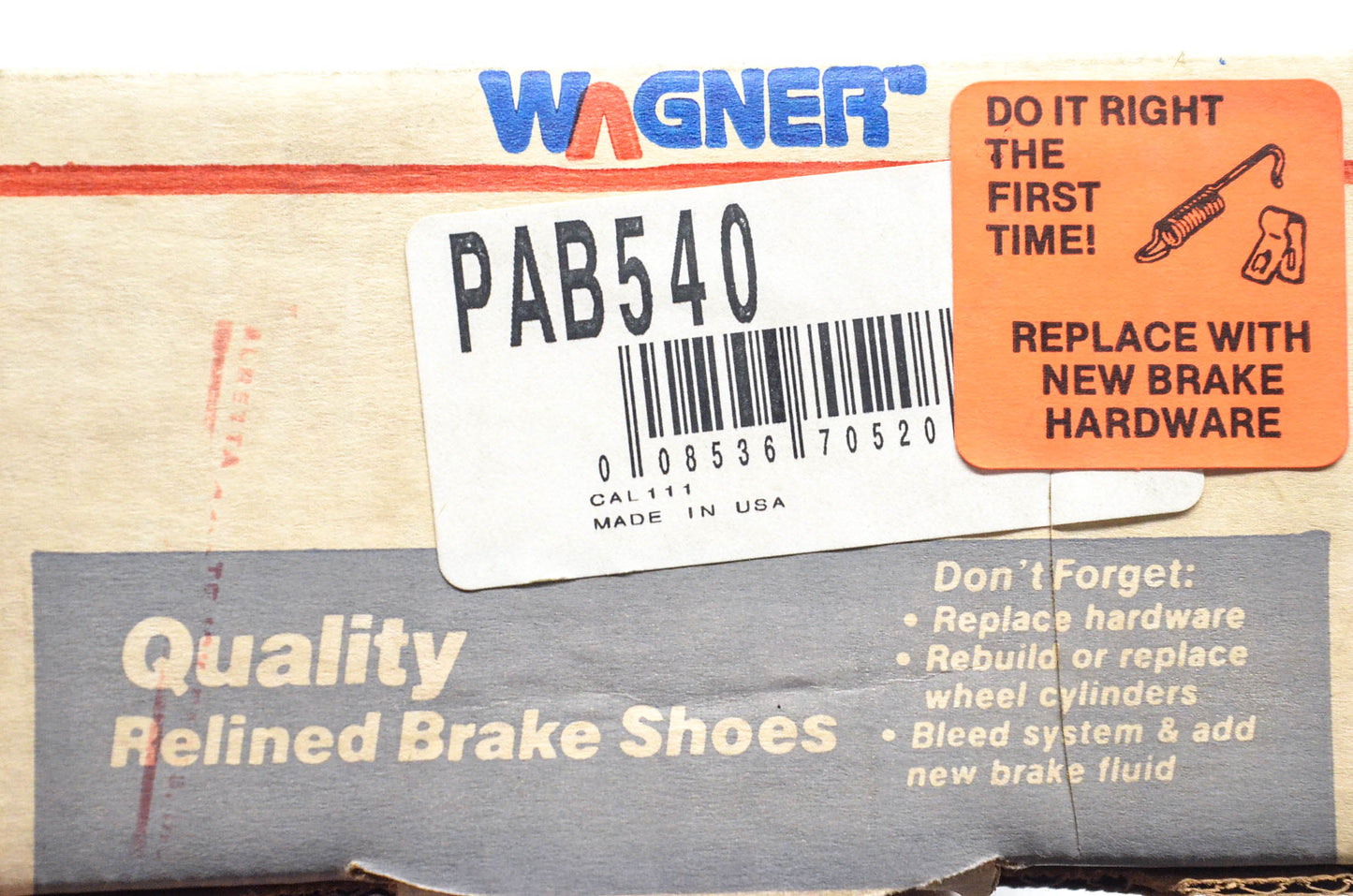Wagner PAB540 Relined Brake Shoe Kit NOS