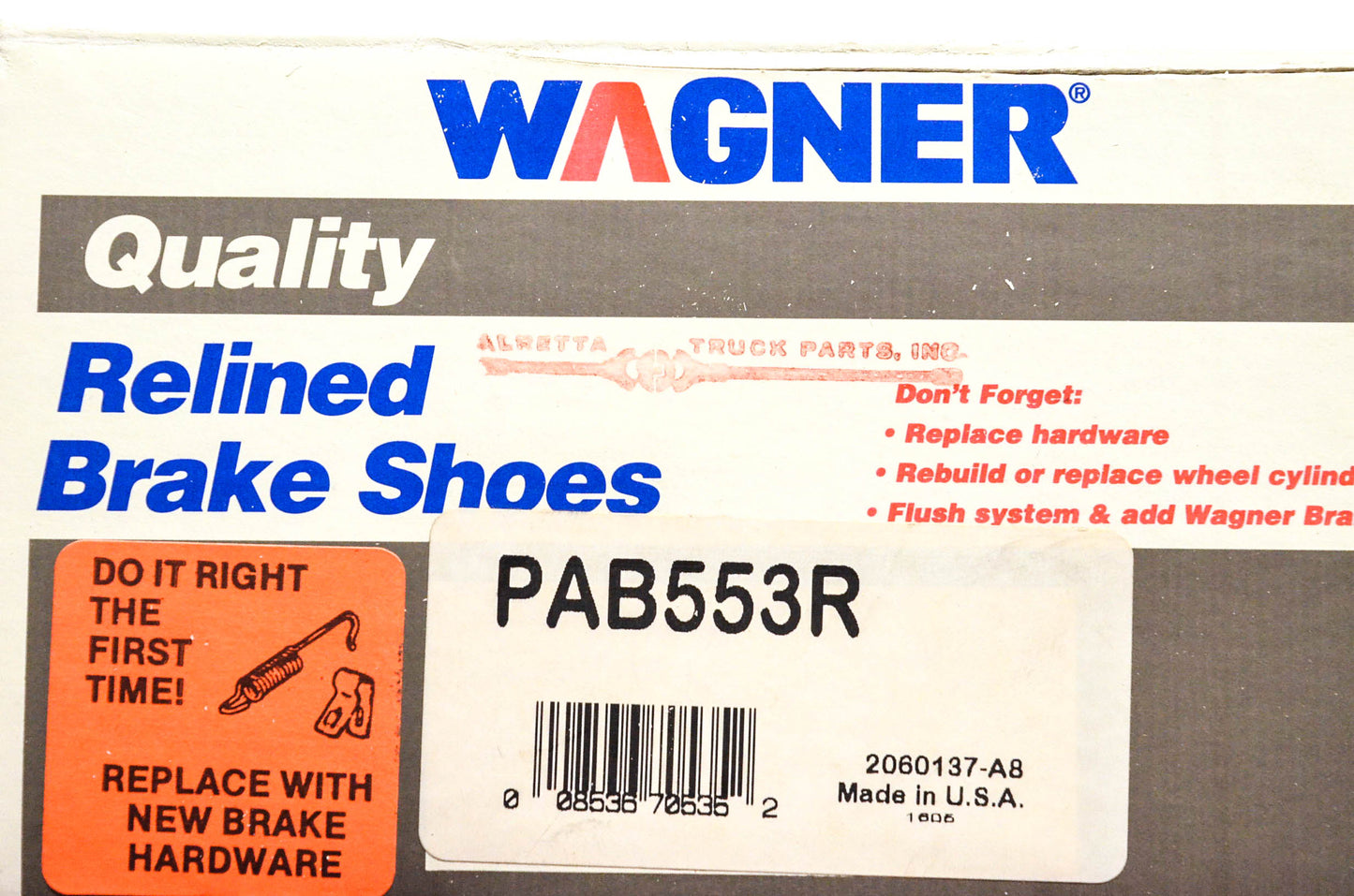 Wagner PAB553R Relined Brake Shoe Kit NOS