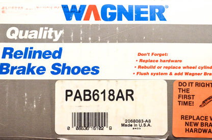 Wagner PAB618AR Relined Brake Shoe Kit NOS