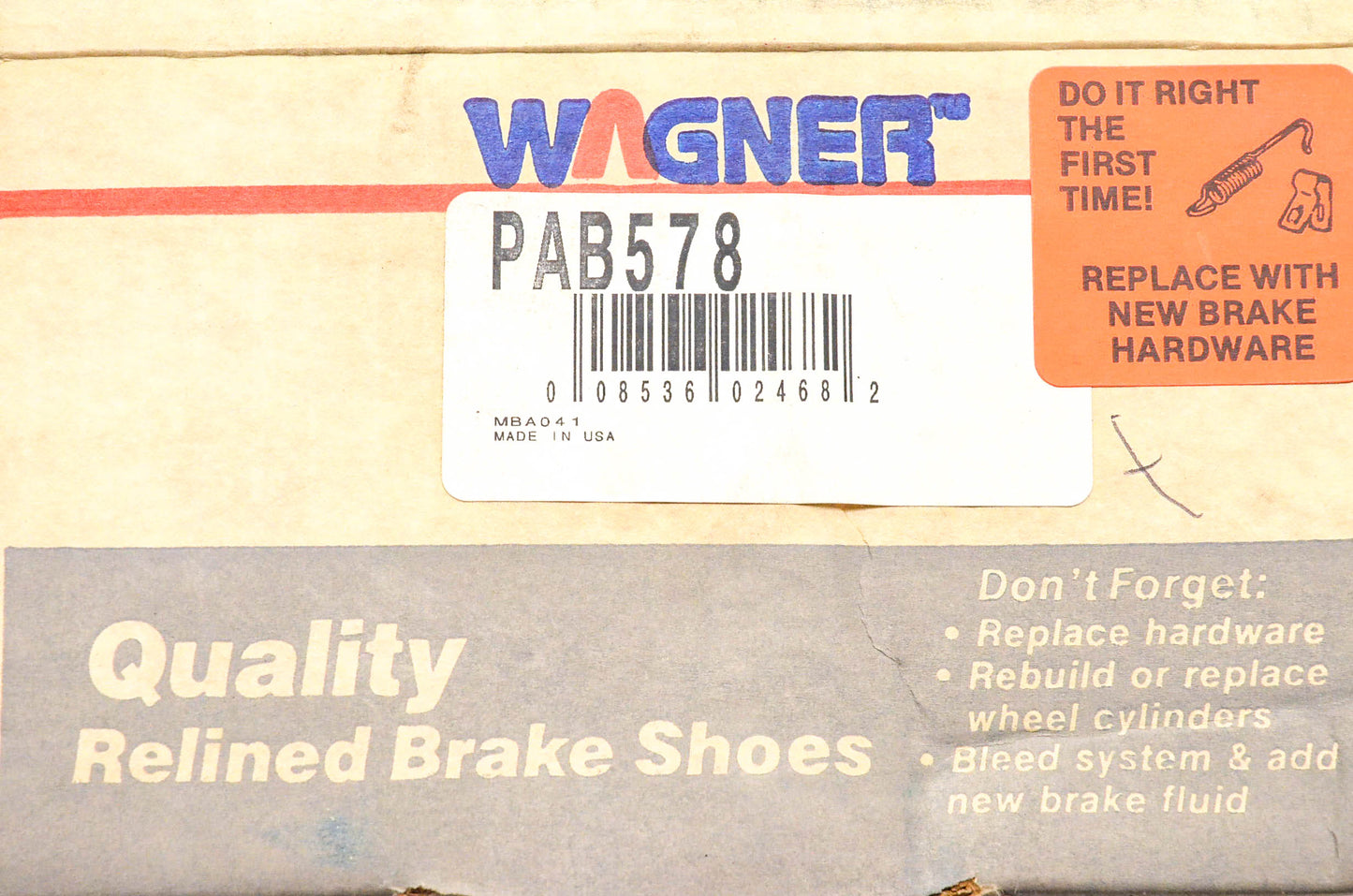 Wagner PAB578 Relined Brake Shoe Kit NOS