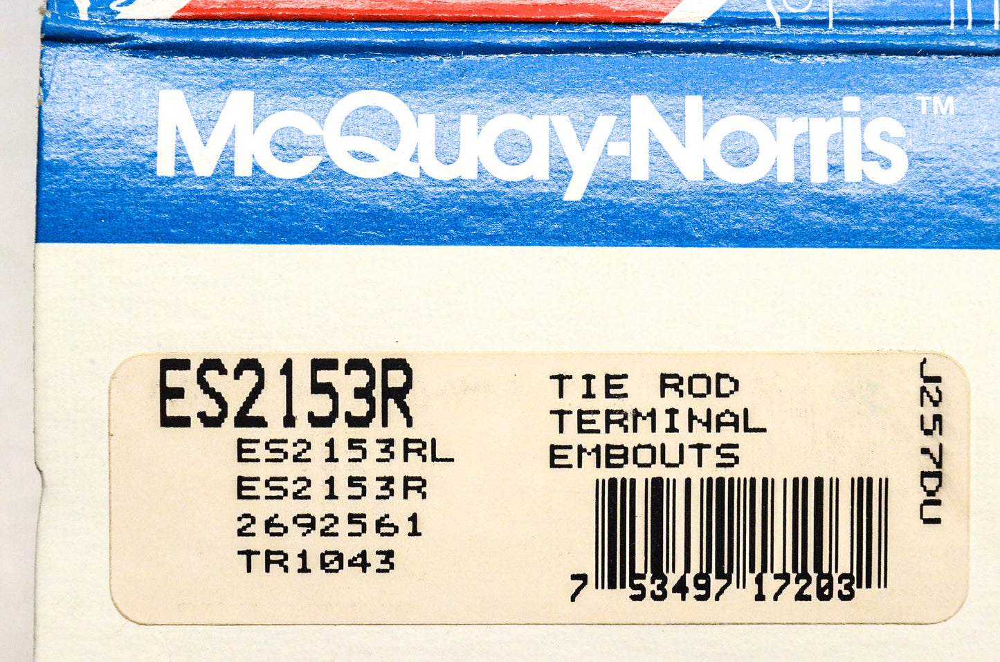 McQuay-Norris ES21353R, 2692561, TR1043 Tie Rod End Kit NOS