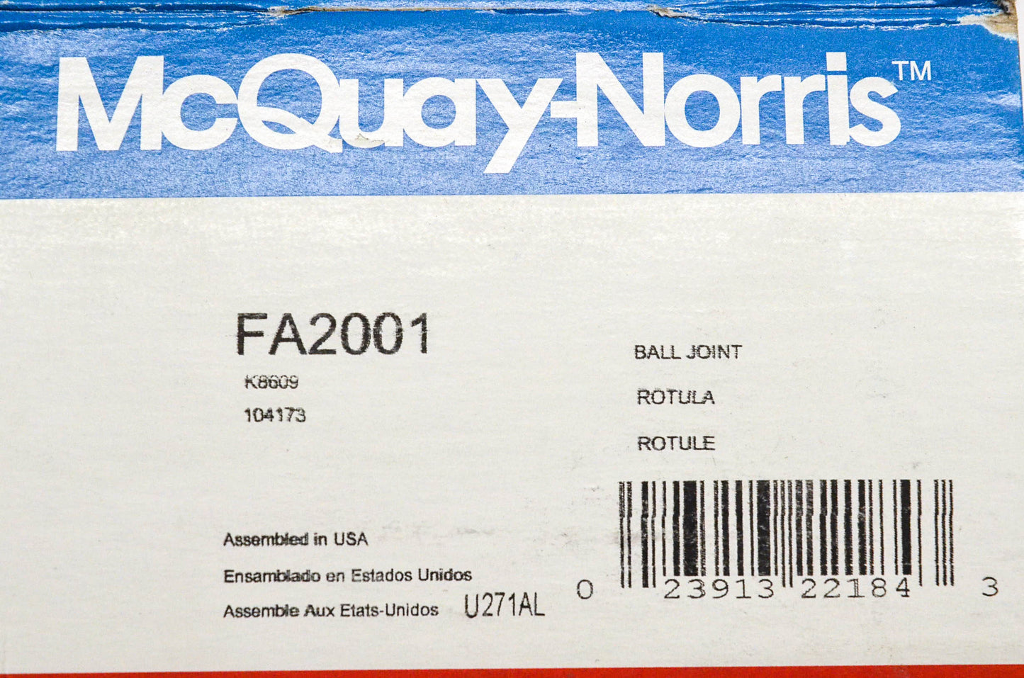McQuay-Norris FA2001, 104173, K8609 Ball Joint Kit NOS