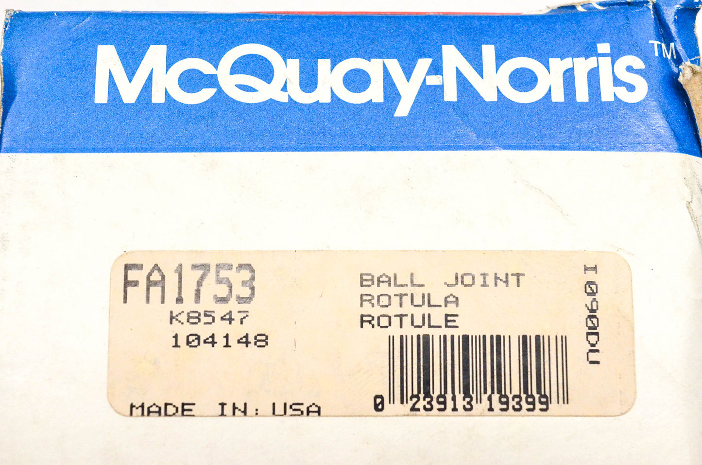 McQuay-Norris FA1753, K8547, 104148 Ball Joint Kit NOS