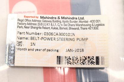 Mahindra 0306CA300101N Power Steering Pump Belt NOS