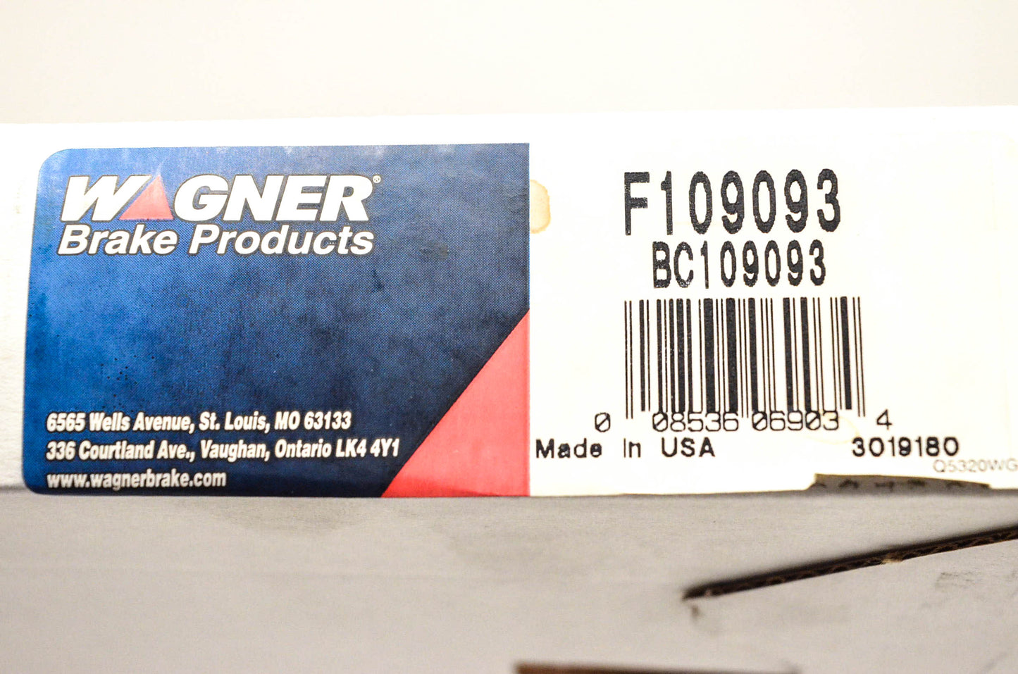 Wagner BC109093, F109093 Rear Left Brake Cable NOS