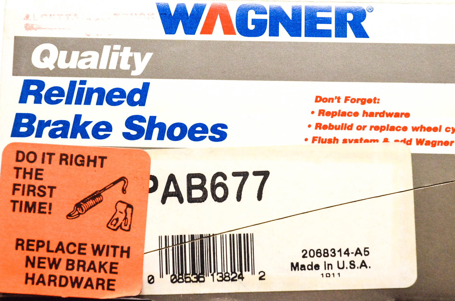 Wagner PAB677 Relined Brake Shoe Kit NOS