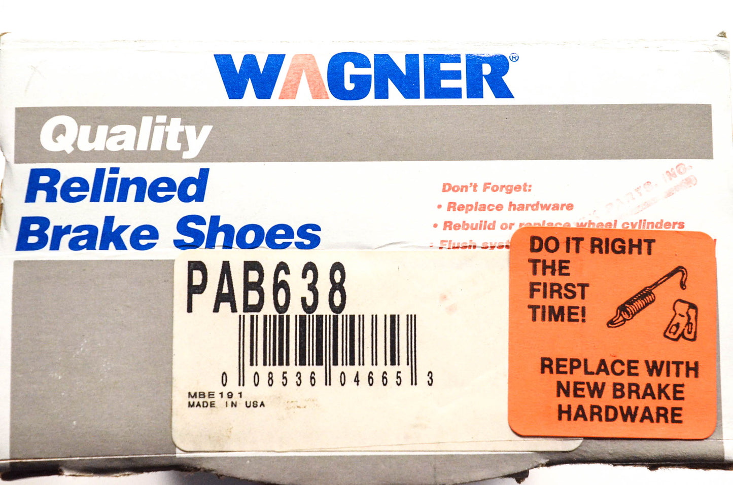 Wagner PAB638 Relined Brake Shoe Kit NOS