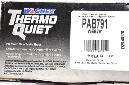 Wagner PAB791, WEB791 Thermo Quiet Brake Shoe Kit NOS