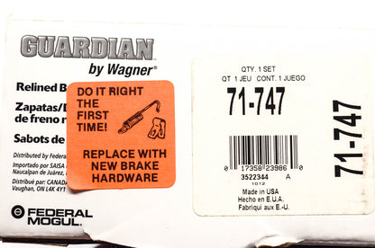 Wagner 71-747 Guardian Relined Brake Shoe Kit NOS