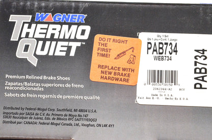 Wagner PAB734, WEB734 Thermo Quiet Relined Brake Shoe Kit NOS