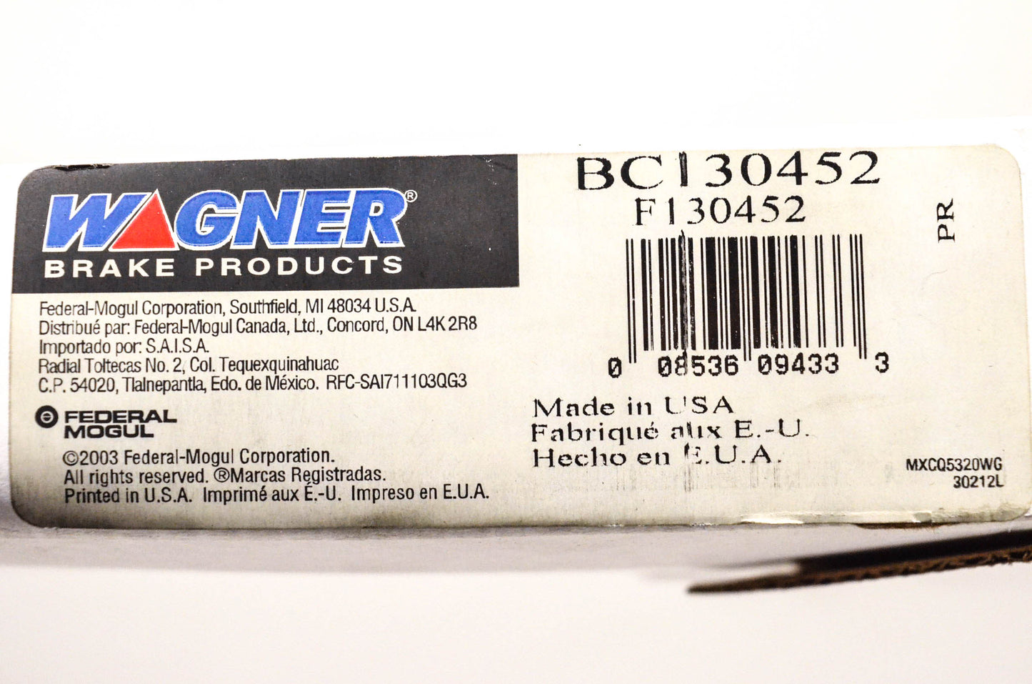 Wagner BC130452, F130452 Brake Cable NOS