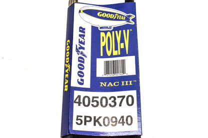 Goodyear 4050370, 5PK0940 Poly-V Belt Serpentine Gatorback NOS