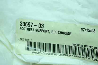 OEM Harley-Davidson 33697-03 Right Chrome Footrest Support NOS